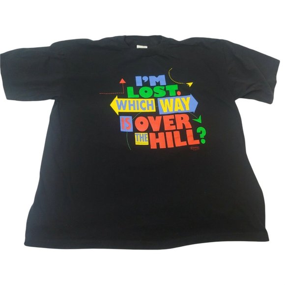 Vintage 90s Shoebox Hallmark Which Way Is Over The Hill Men XL T Shirt Funny Old - Picture 2 of 6